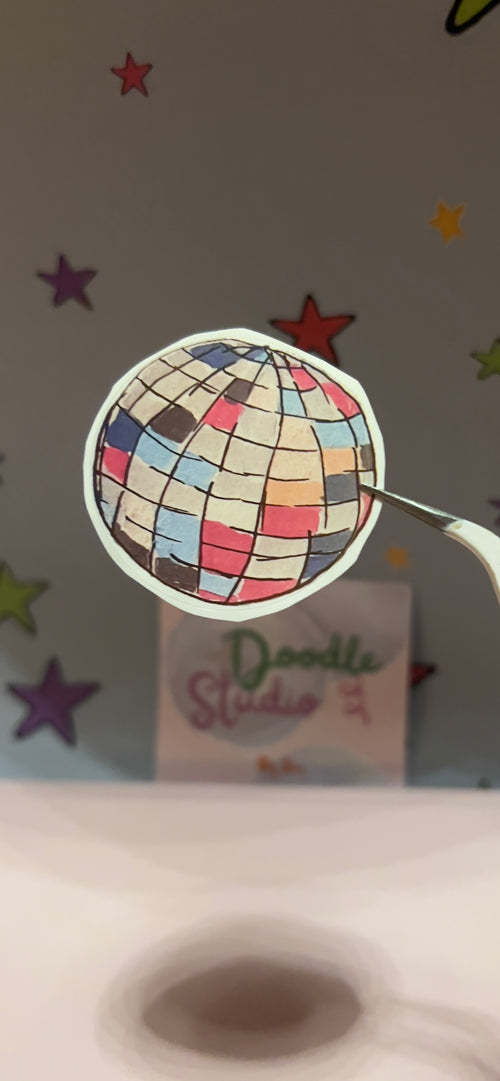 Disco Ball Hand Drawn Die Cut Sticker